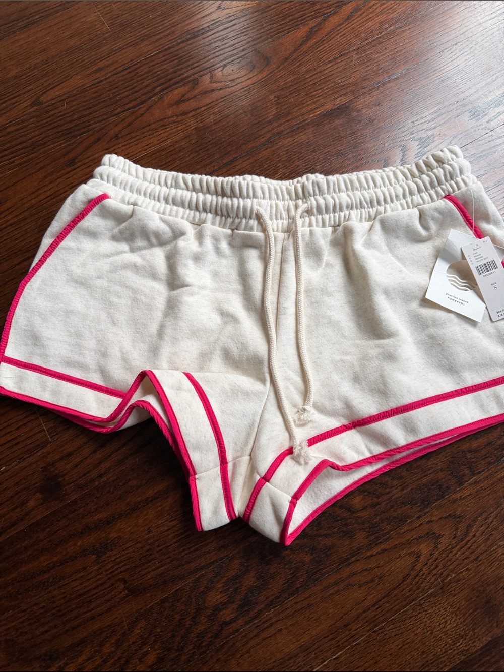 Women's Cream Athletic Shorts with Pink Contrast Trim